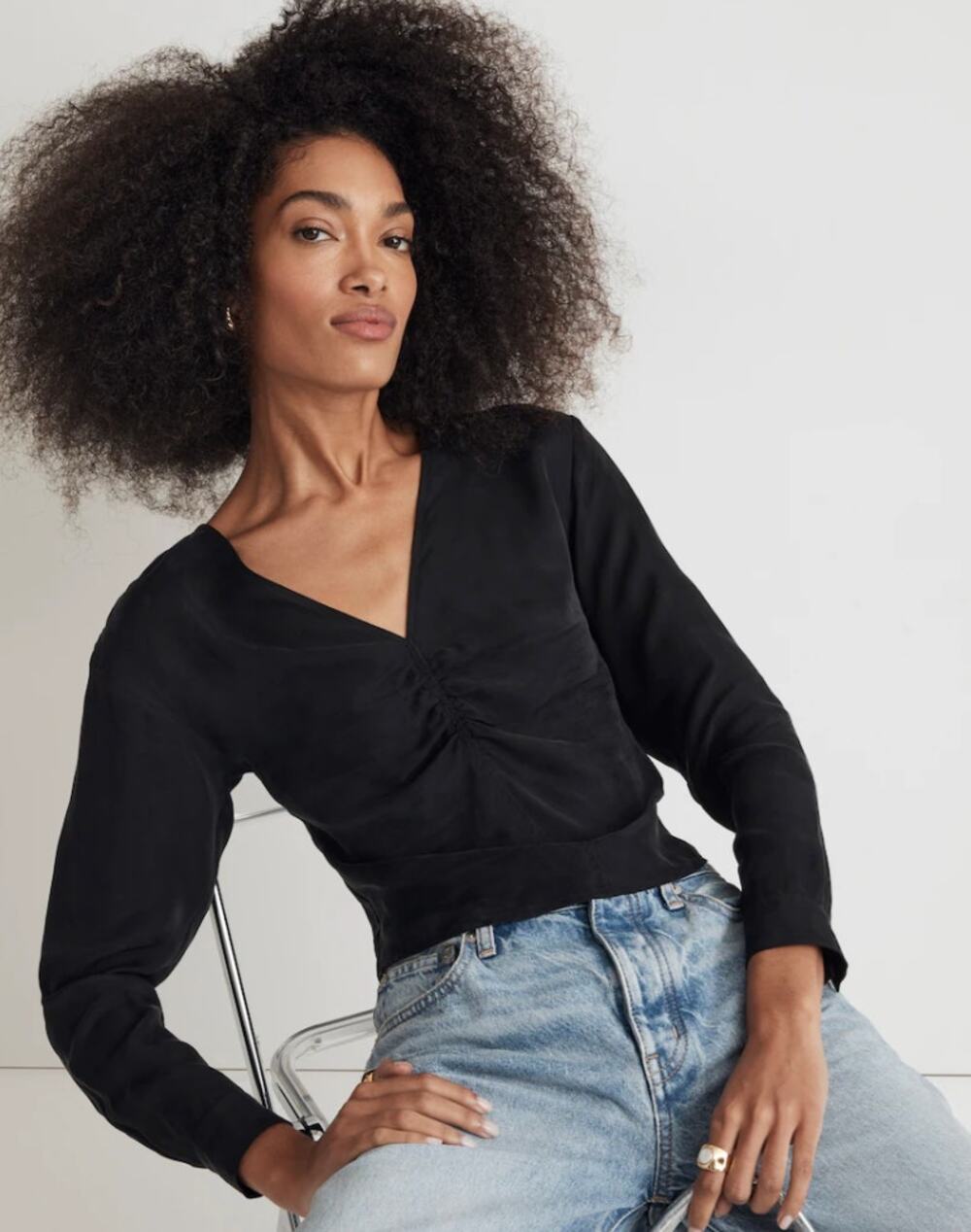 Madewell | NWT | Brushed Ruched-Front Top | True Black | Sz 6